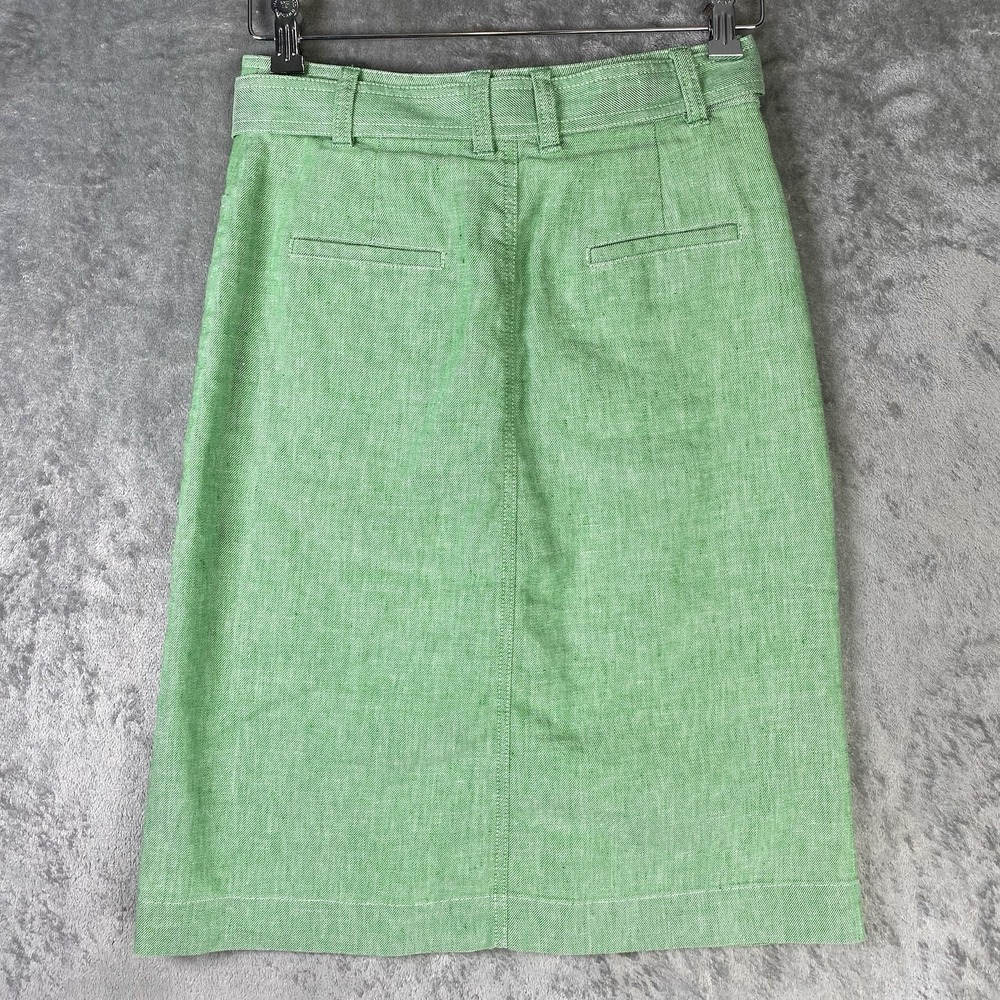 J Crew Skirt Womens Sz 2 Green Button Front Stretch Linen Midi Classic Twee Cute - Picture 9 of 12